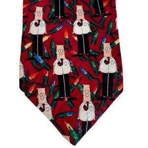 Vintage Dilbert Silk Tie Red Christmas Tree Lights Necktie Novelty Holidays USA